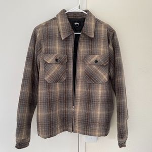 Heavy Brush Plaid Zip Up Shirt